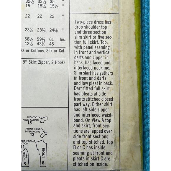 McCalls 8283 Sewing pattern 2 piece dress blouse Skirt A line 1960s mod Size 16 - Picture 6 of 7